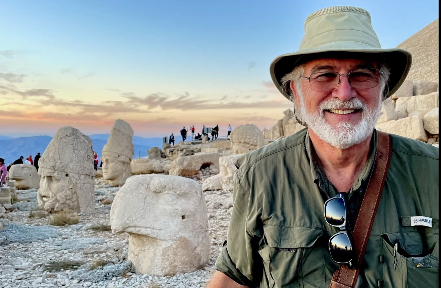 Clay Boykin among monumental ancient sculptures